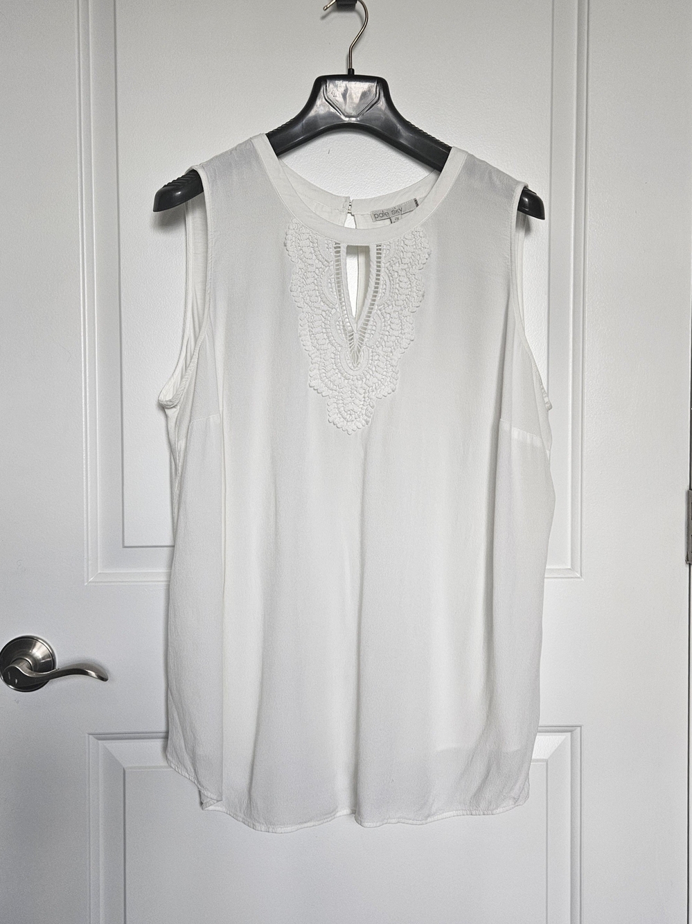 White Sleeveless Crochet-Trim Cold-Shoulder Blouse